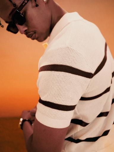 ELIO Knit Polo in Obsidian Navy Stripe