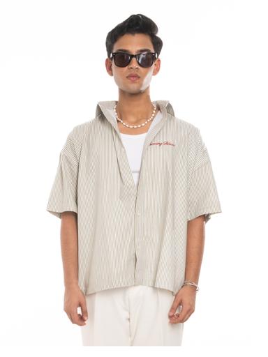 SERA Boxy Shirt in Khaki Pinstripe