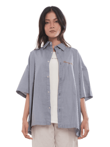 SERA Boxy Shirt in Navy Pinstripe
