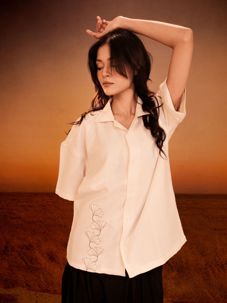 GINKGO Drop Shirt in Ivory Floral - View 4
