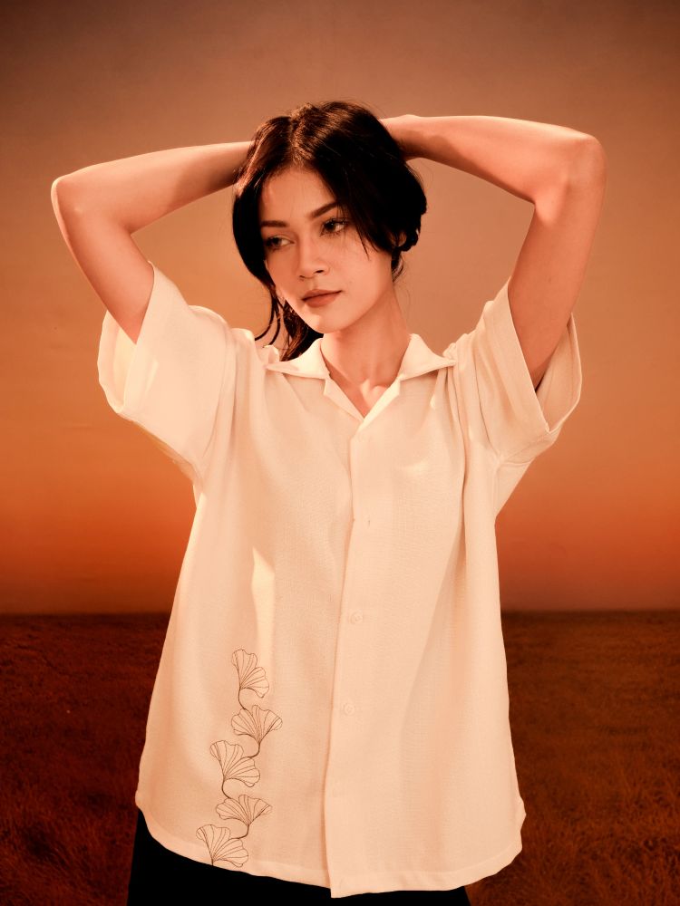 GINKGO Drop Shirt in Ivory Floral - View 5