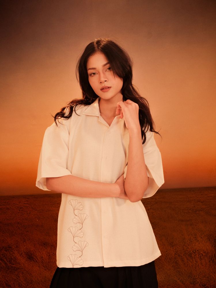 GINKGO Drop Shirt in Ivory Floral - View 6