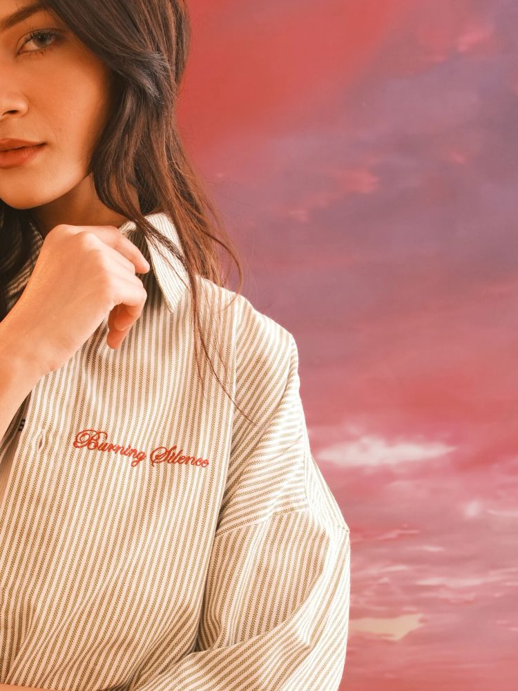 SERA Boxy Shirt in Khaki Pinstripe - View 5