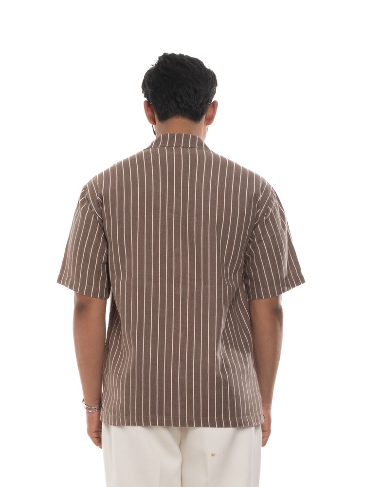 CALA Cuban Shirt in Brown Pinstripe - View 6