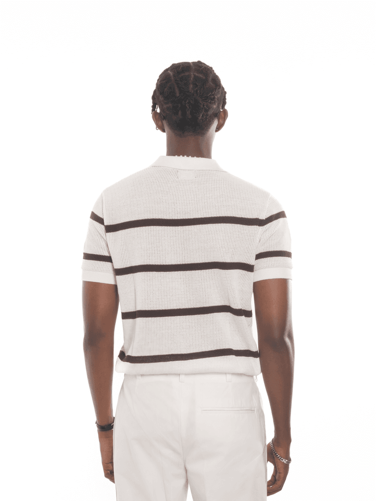 ELIO Knit Polo in Ivory Stripe - View 5