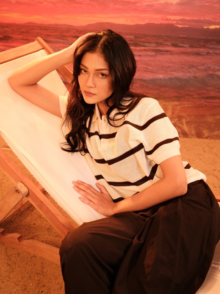 ELIO Knit Polo in Ivory Stripe - View 6