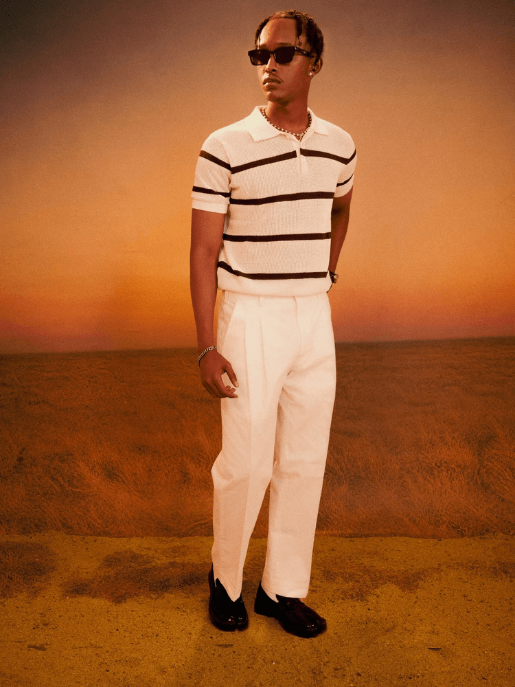 ELIO Knit Polo in Ivory Stripe - View 7