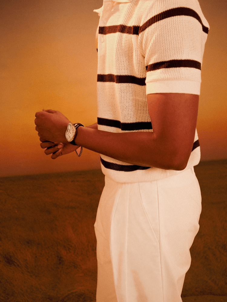 ELIO Knit Polo in Obsidian Navy Stripe - View 2