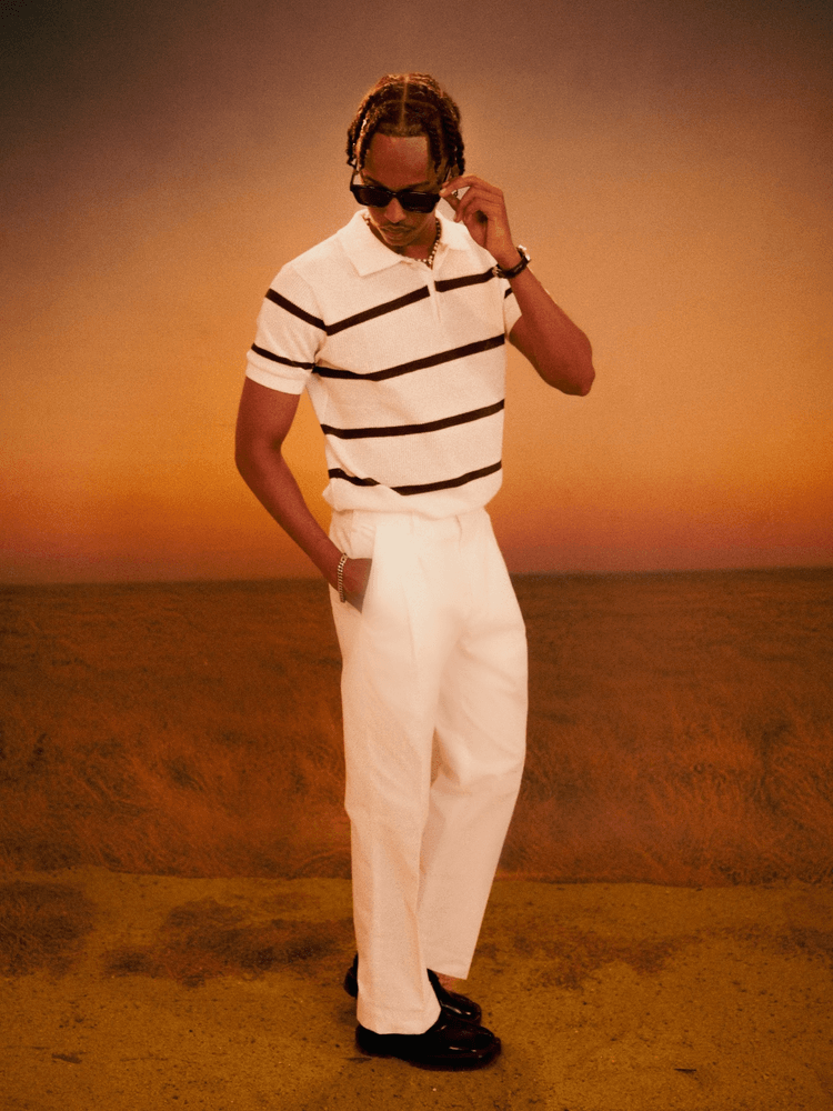 ELIO Knit Polo in Obsidian Navy Stripe - View 3