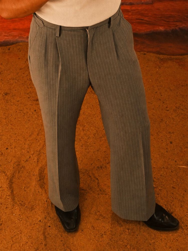 MODENA Tailored Double-Pleated Trousers in Charcoal - View 2