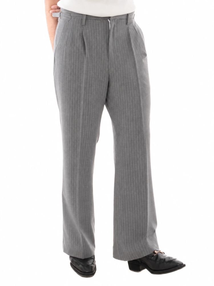 LINO Wide-Leg Trousers in Grey Pinstripe - View 3