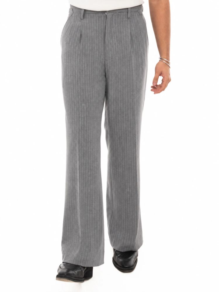 MODENA Tailored Double-Pleated Trousers in Charcoal - View 1