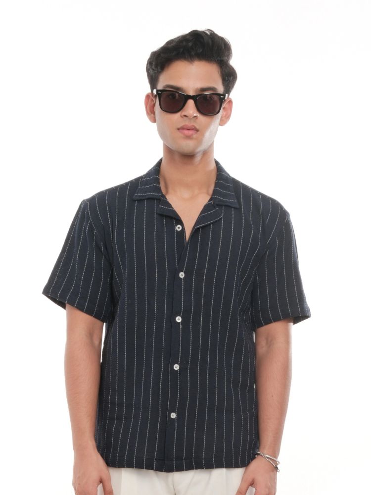 NERO Cuban Shirt in Midnight Blue - View 2