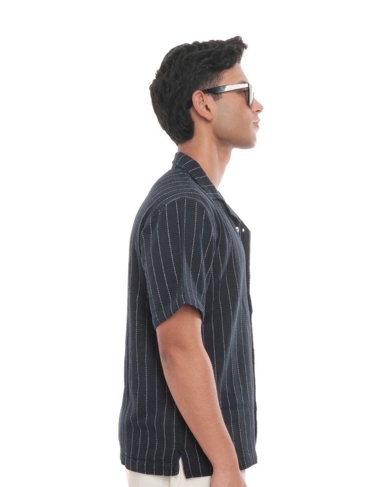 NERO Cuban Shirt in Midnight Blue - View 4